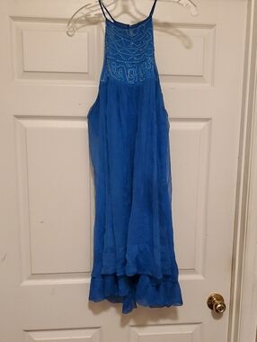 Royal Blue High-Low Halter Evening Dress